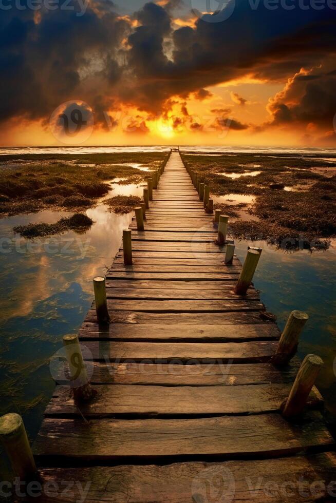 Boardwalk leading to the heaven, divine style, holy fantasy. photo