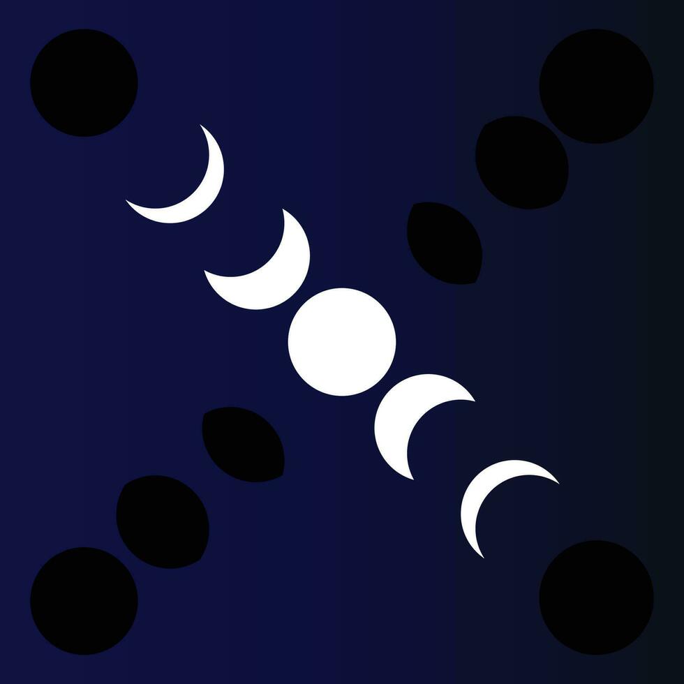 Moon phases, eclipse phases, crescent moon and eclipse, moon phases illustration vector, minimal style art, Arabic months moon, suitable for educational content and posters and web design and icons vector