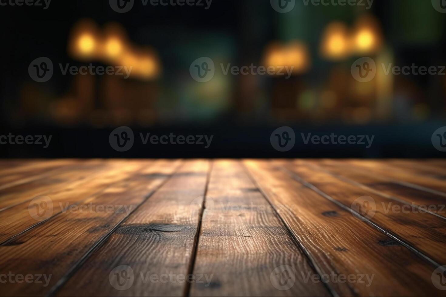 Wooden table with dark blurred background. photo