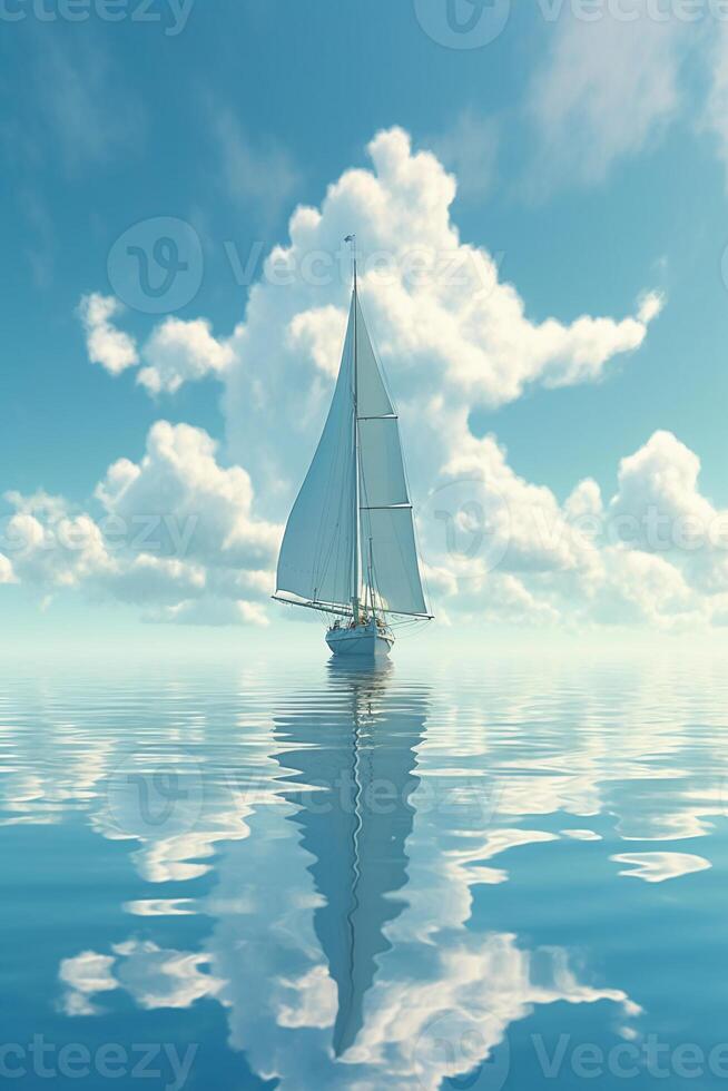A sailboat and clouds in the water. photo