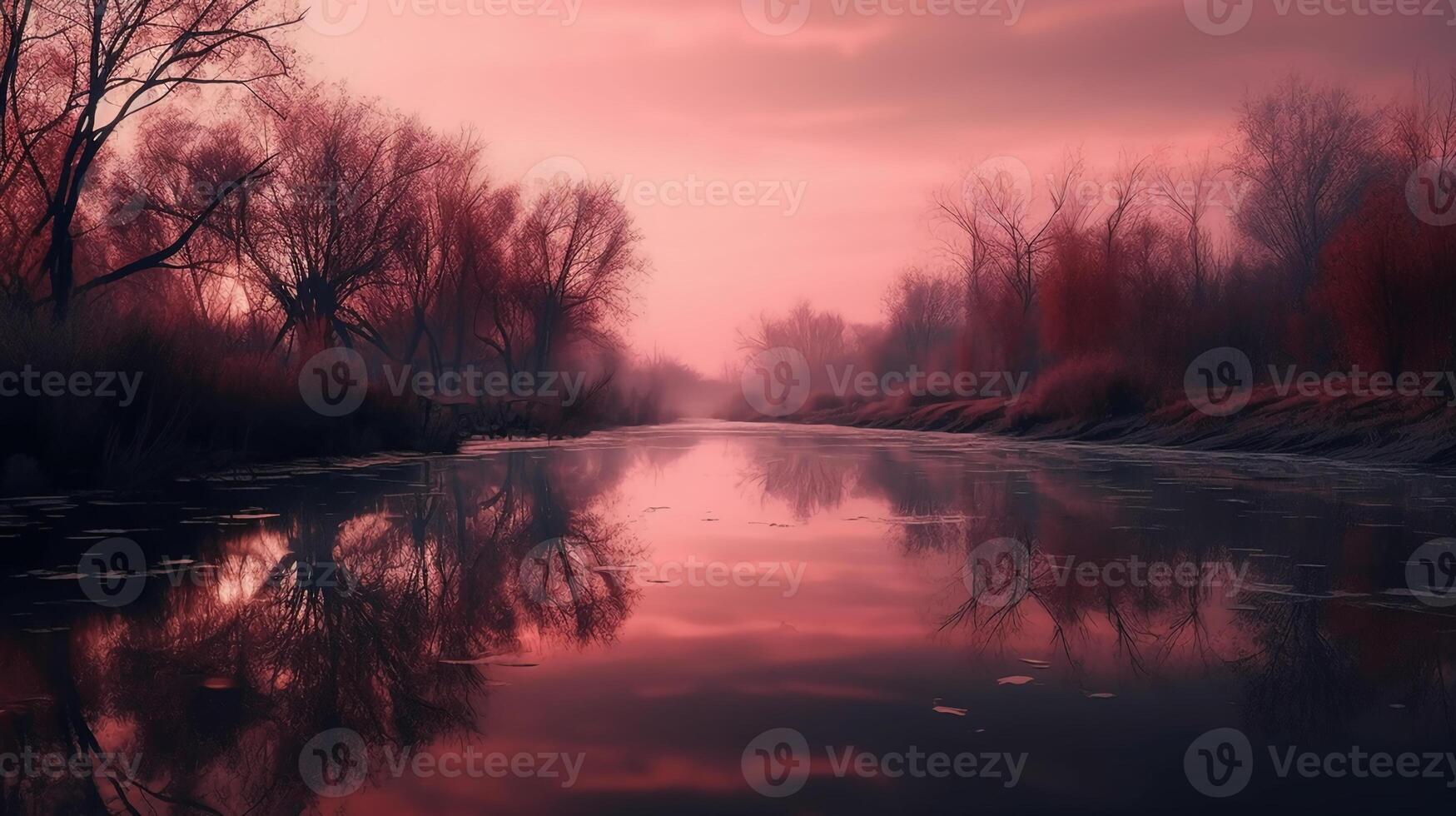 A scene in which the entire pink sky is reflected in the water. photo