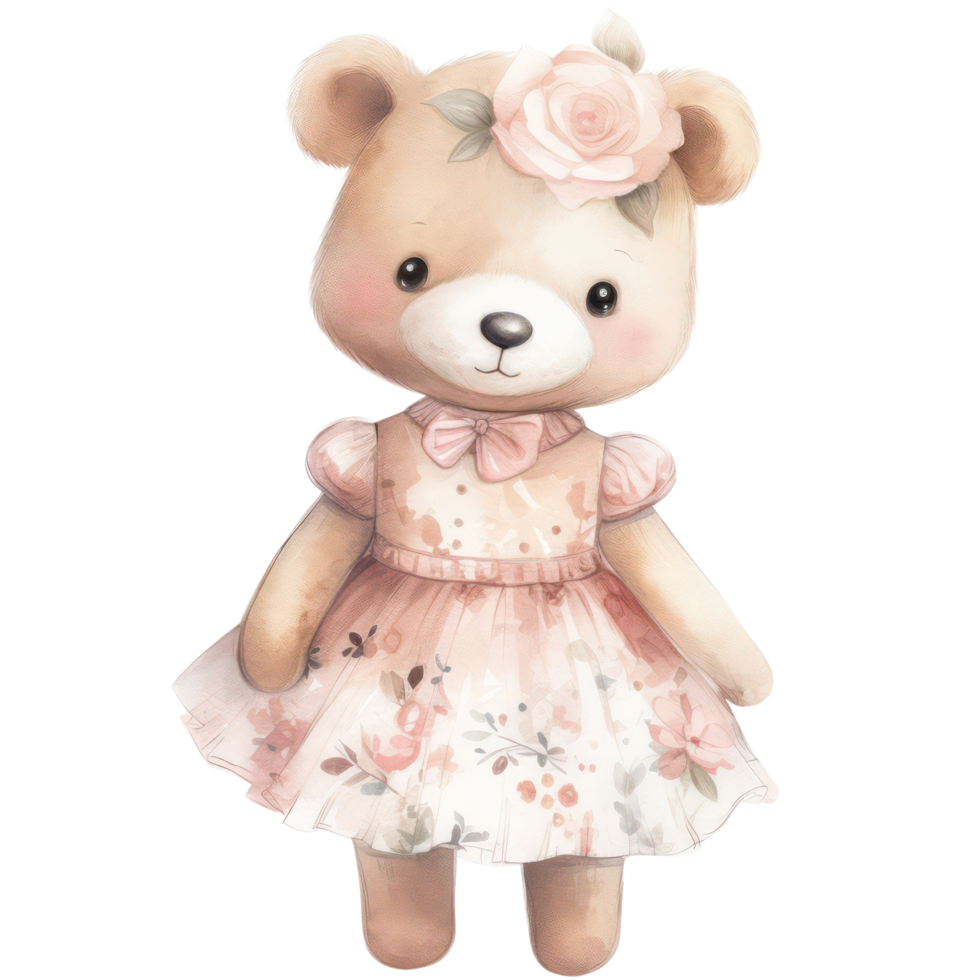 Cute Girl Teddy Bear watercolor t-shirt design, transparent background, png