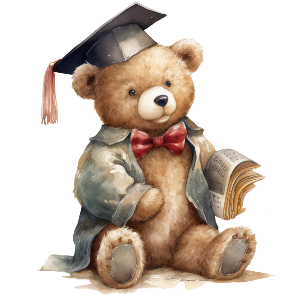 Cute Teddy Bear Graduation Clipart watercolor t-shirt design, transparent background, png