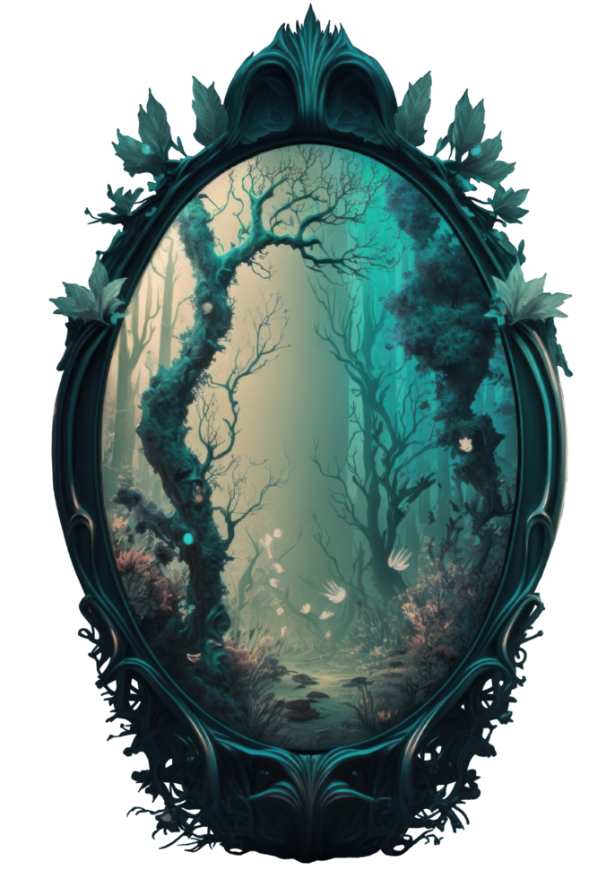 magia espejos oscuro encantado bosque acuarela camiseta diseño