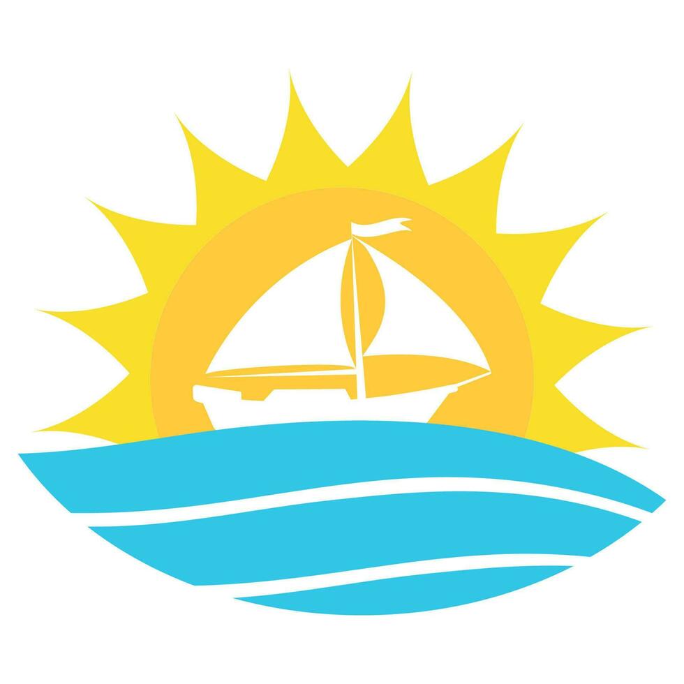 Illustration logo of a sailboat in the blue sea vector