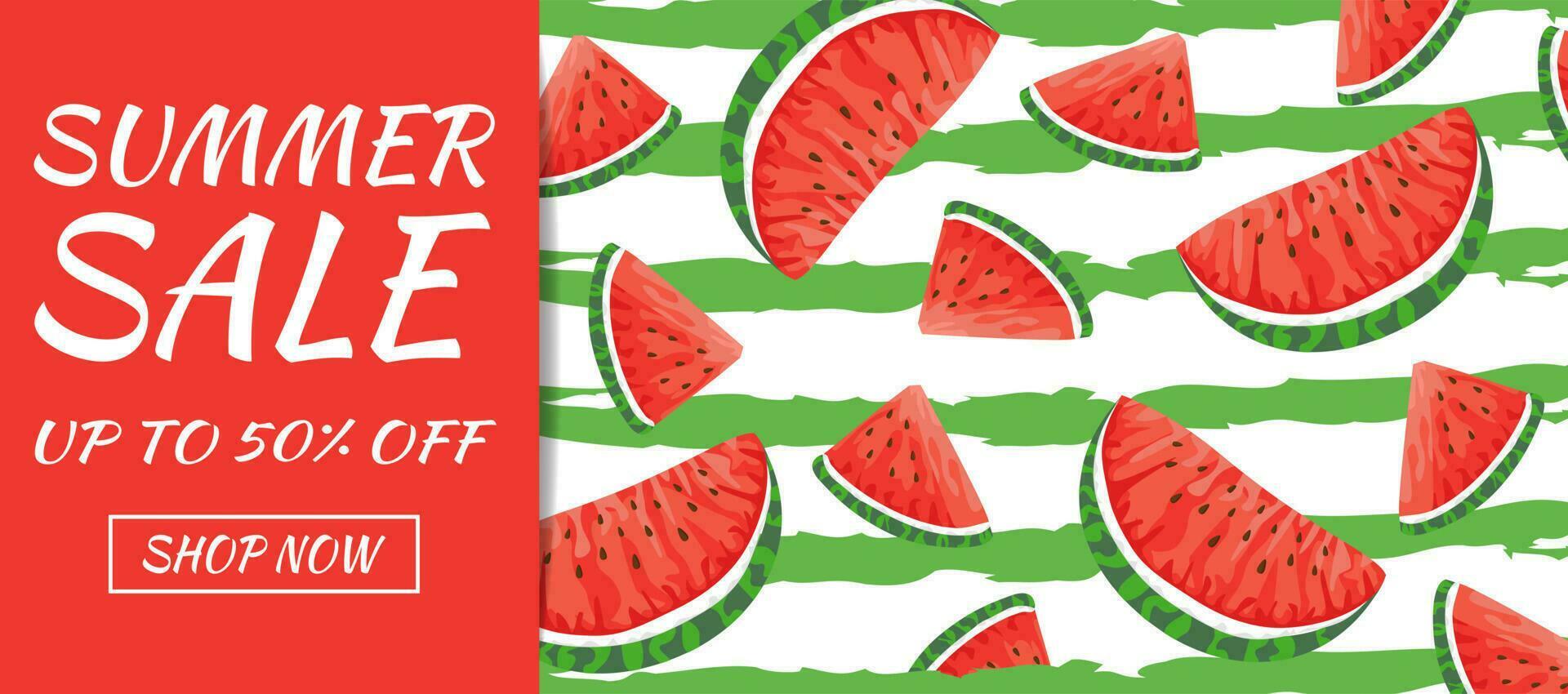 Summer sale banner. Watermelon slices on a striped background. vector