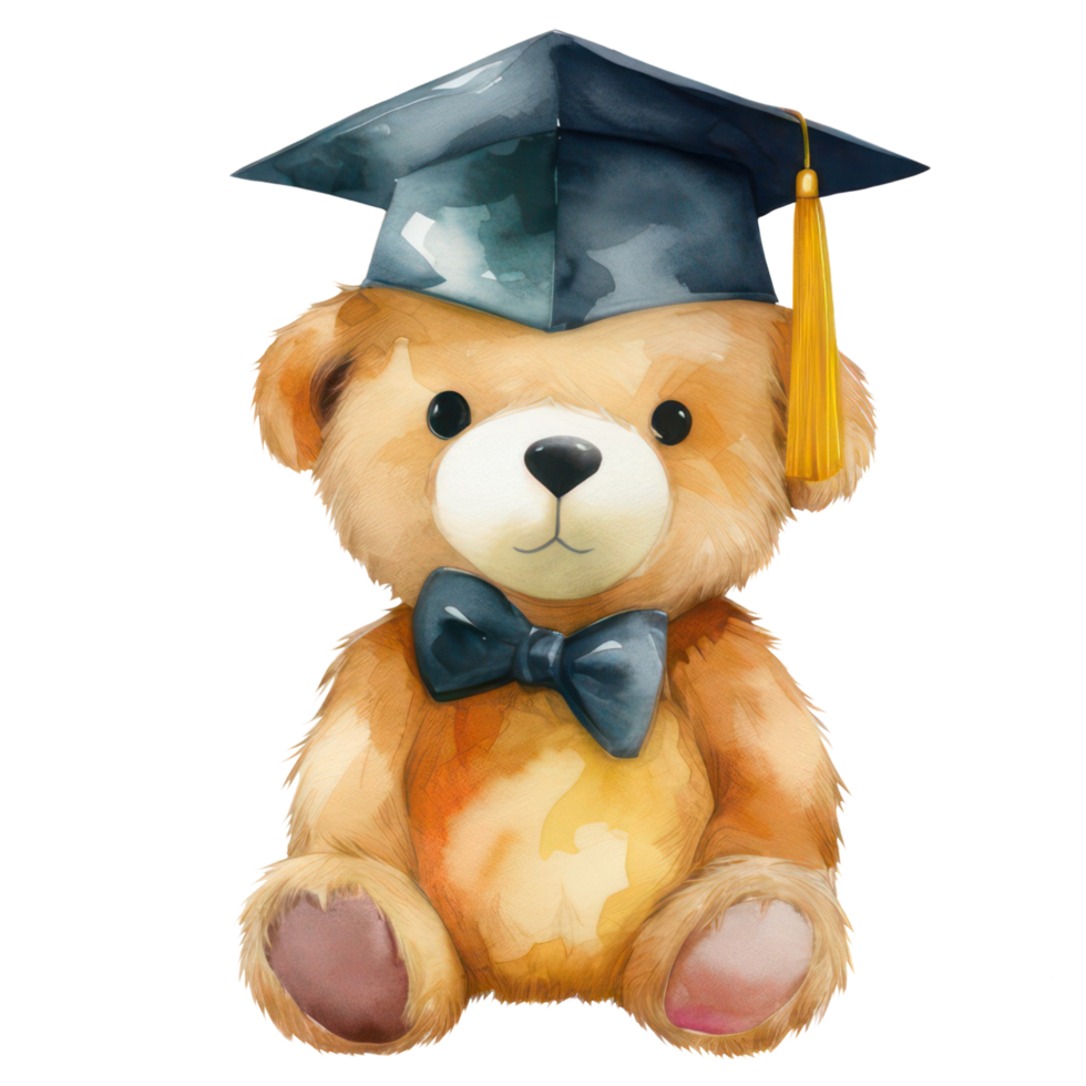 Cute Teddy Bear Graduation Clipart watercolor t-shirt design, transparent background, png