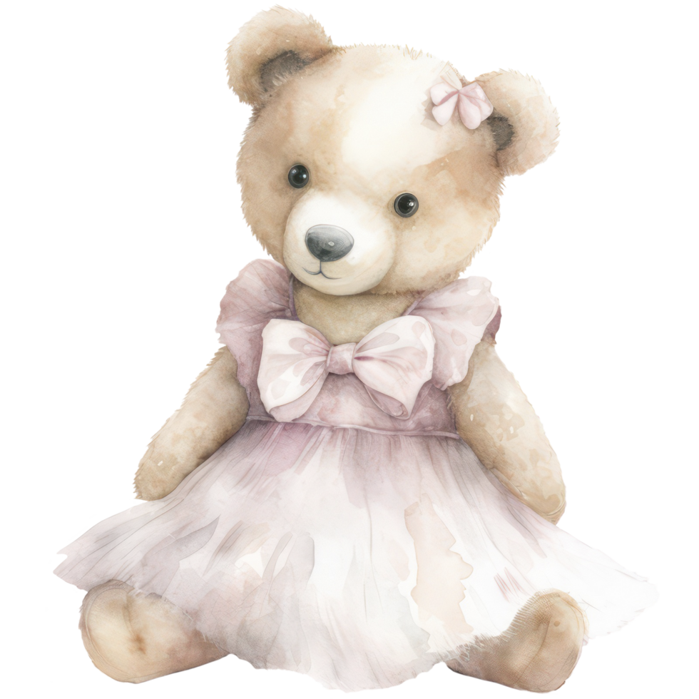Cute Girl Teddy Bear watercolor t-shirt design, transparent background, png