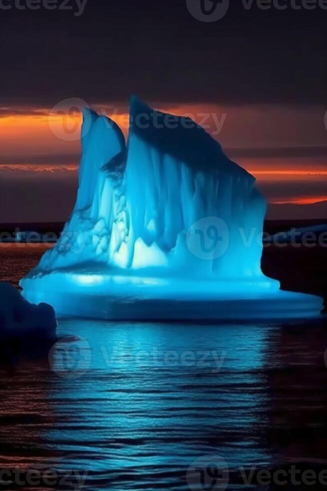 photo of luminescent iceberg, amazing nature.