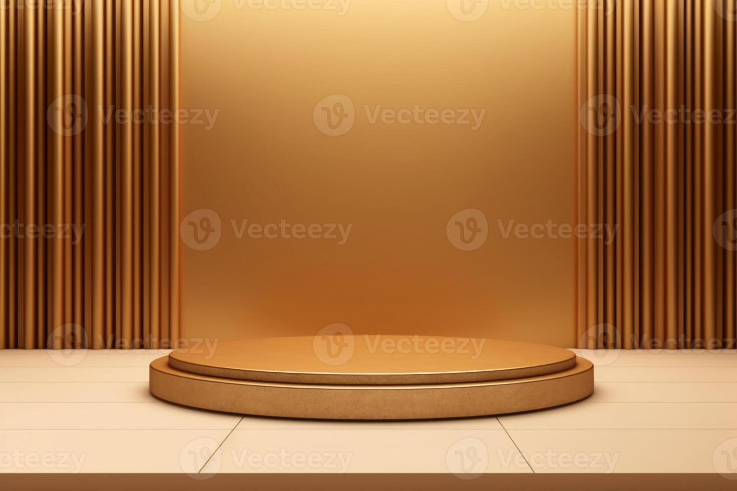 luxury gold background presentation product display podium stand or empty advertising pedestal showcase stage and golden wall studio scene on fashion backdrop with blank platform. photo