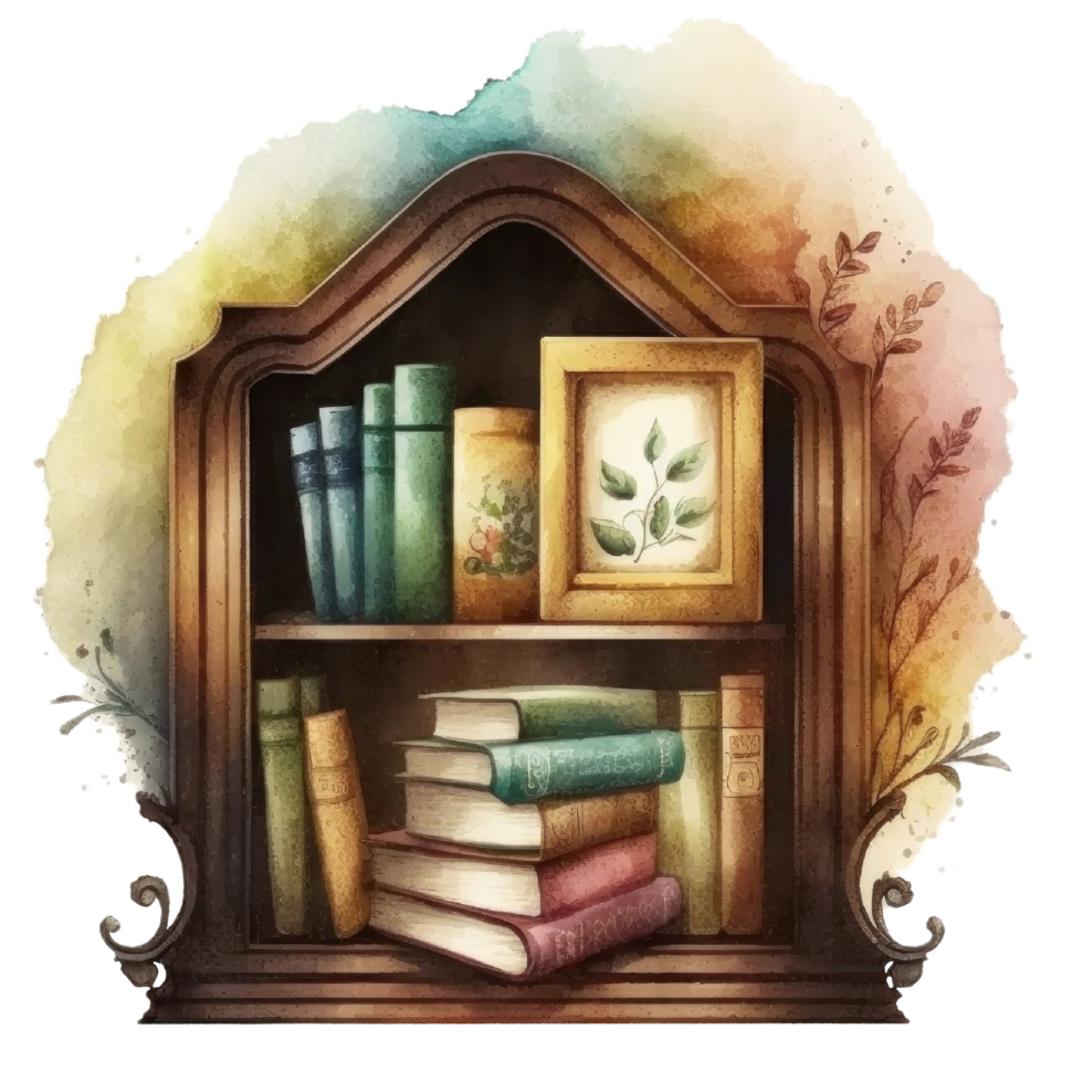 Bookshelf Book Lover watercolor t-shirt design, transparent background, png