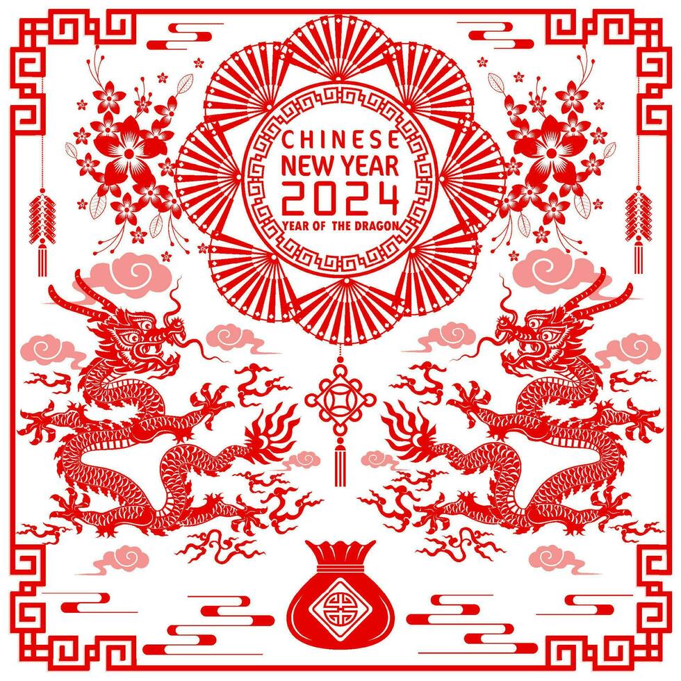 contento chino nuevo año 2024 año de el chino continuar zodíaco vector