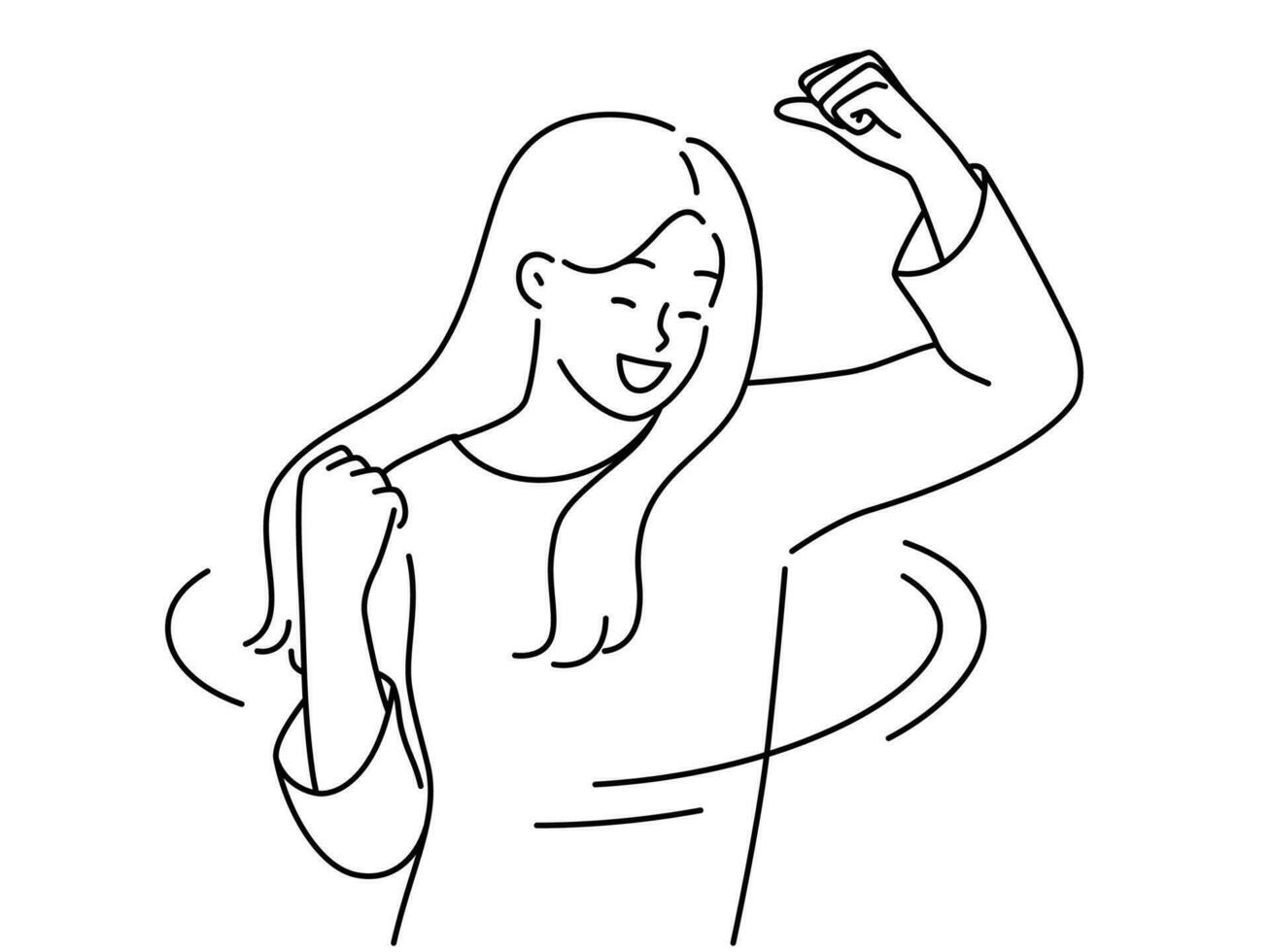 Overjoyed young woman feel excited with good news. Smiling girl celebrate success or win. Victory and promotion. Vector illustration.