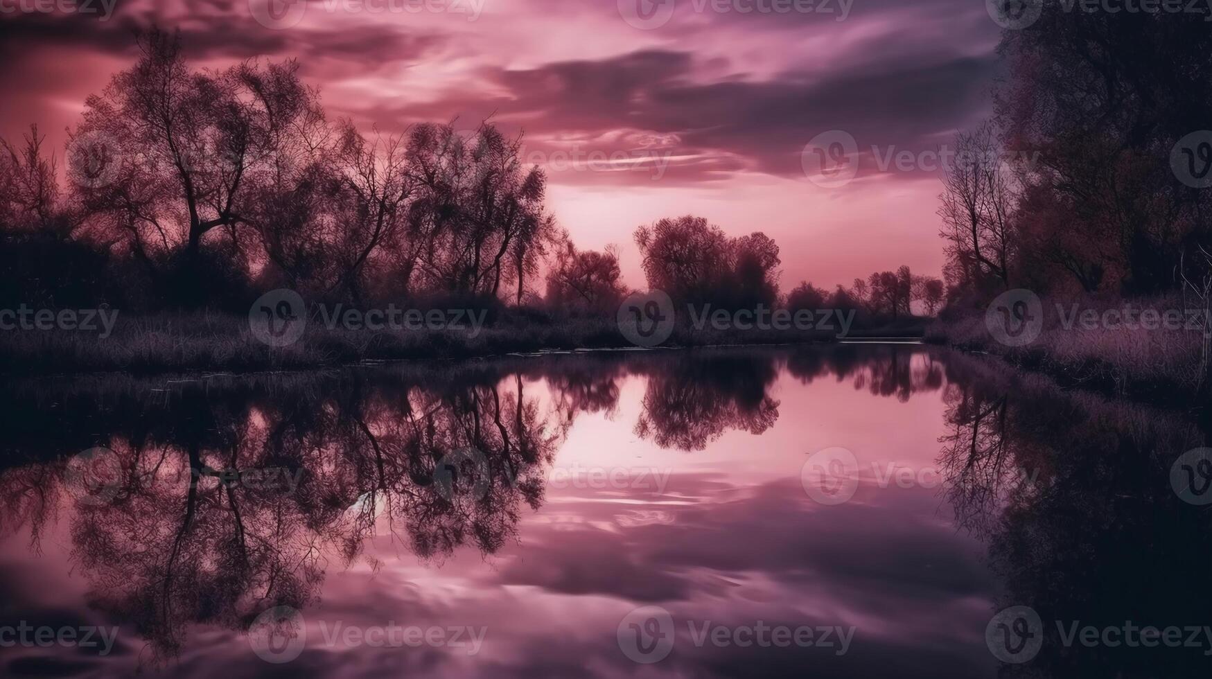 A scene in which the entire purple sky is reflected in the water. photo
