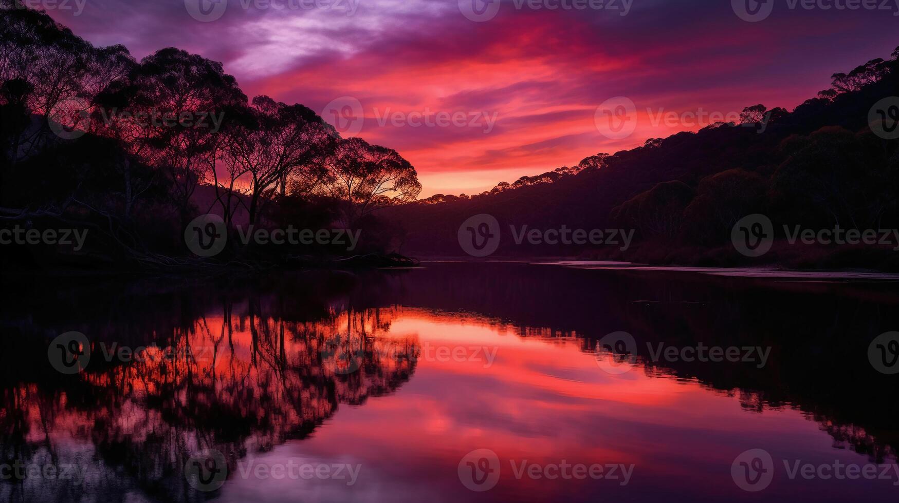 A scene in which the entire pink sky is reflected in the water. photo