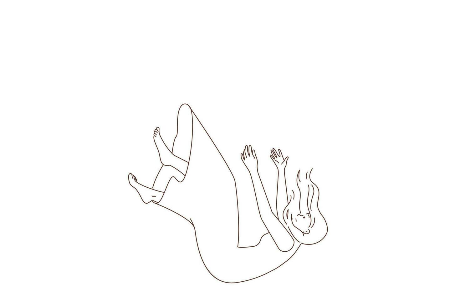 Frustrated woman in dress falling down in water suffer from life crisis. Unhappy confused girl sinking underwater suffer from problems. Conceptual. Vector illustration.