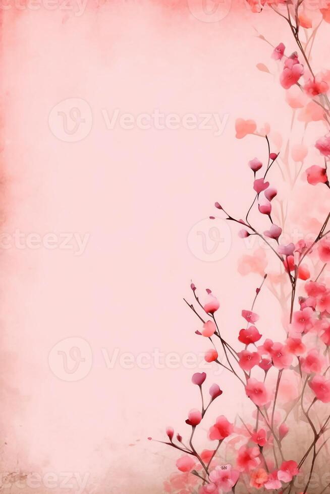 light pink background paper texture tiny petal flower painting in watercolor style. photo
