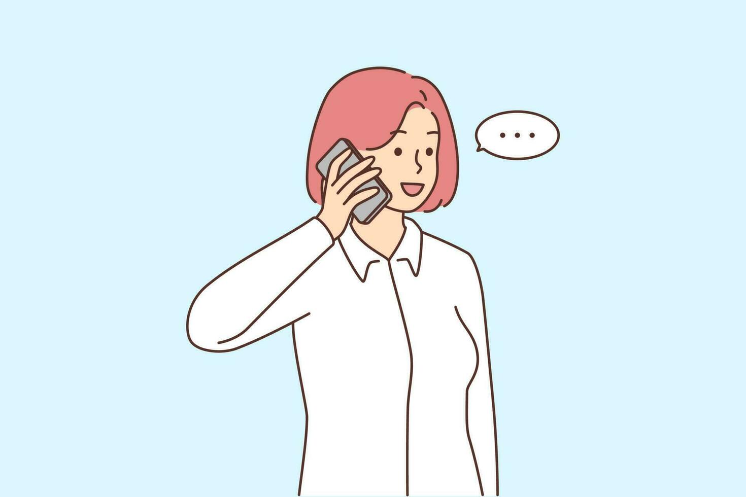 Smiling businesswoman talk on cellphone with client or customer. Happy female employee have pleasant smartphone conversation. Vector illustration.