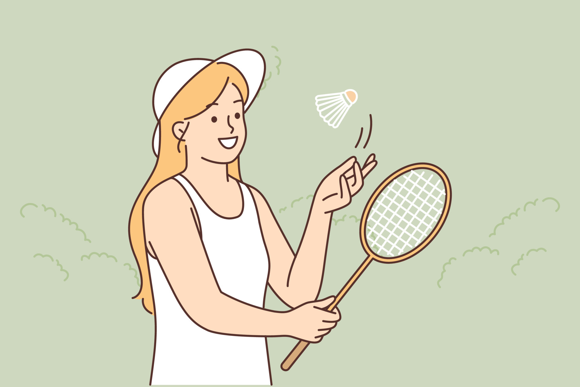 Woman playing badminton holding racket and throwing up shuttlecock
