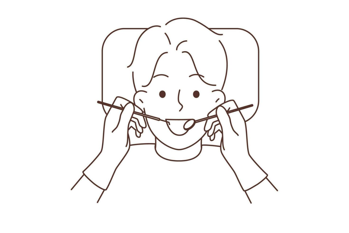 Smiling child get dentist treatment in hospital. Happy kid receive oral hygiene in clinic. Healthcare and medicine. Vector illustration.