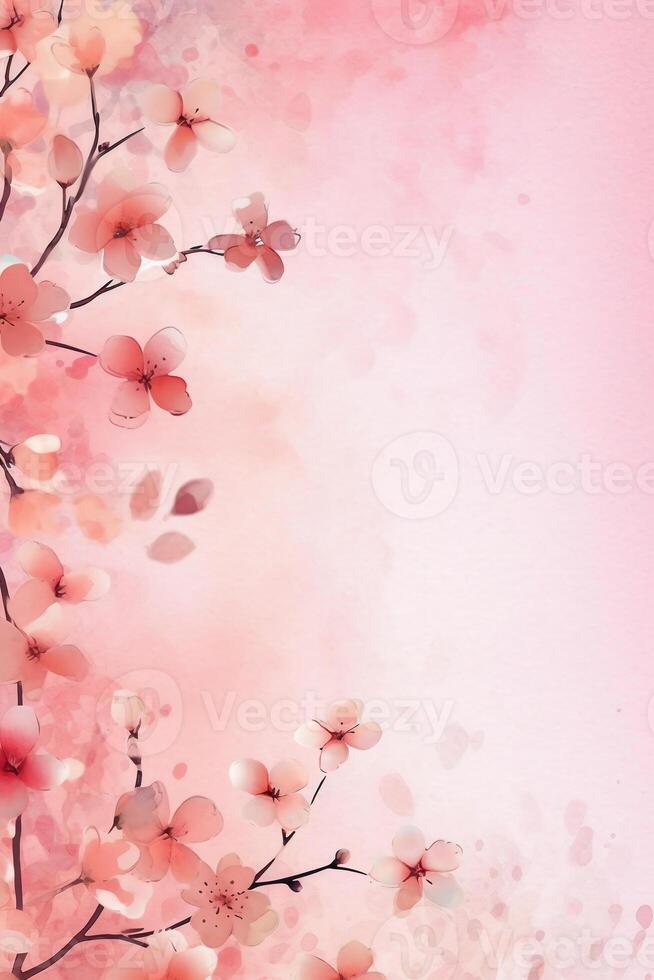 light pink background paper texture tiny petal flower painting in watercolor style. photo