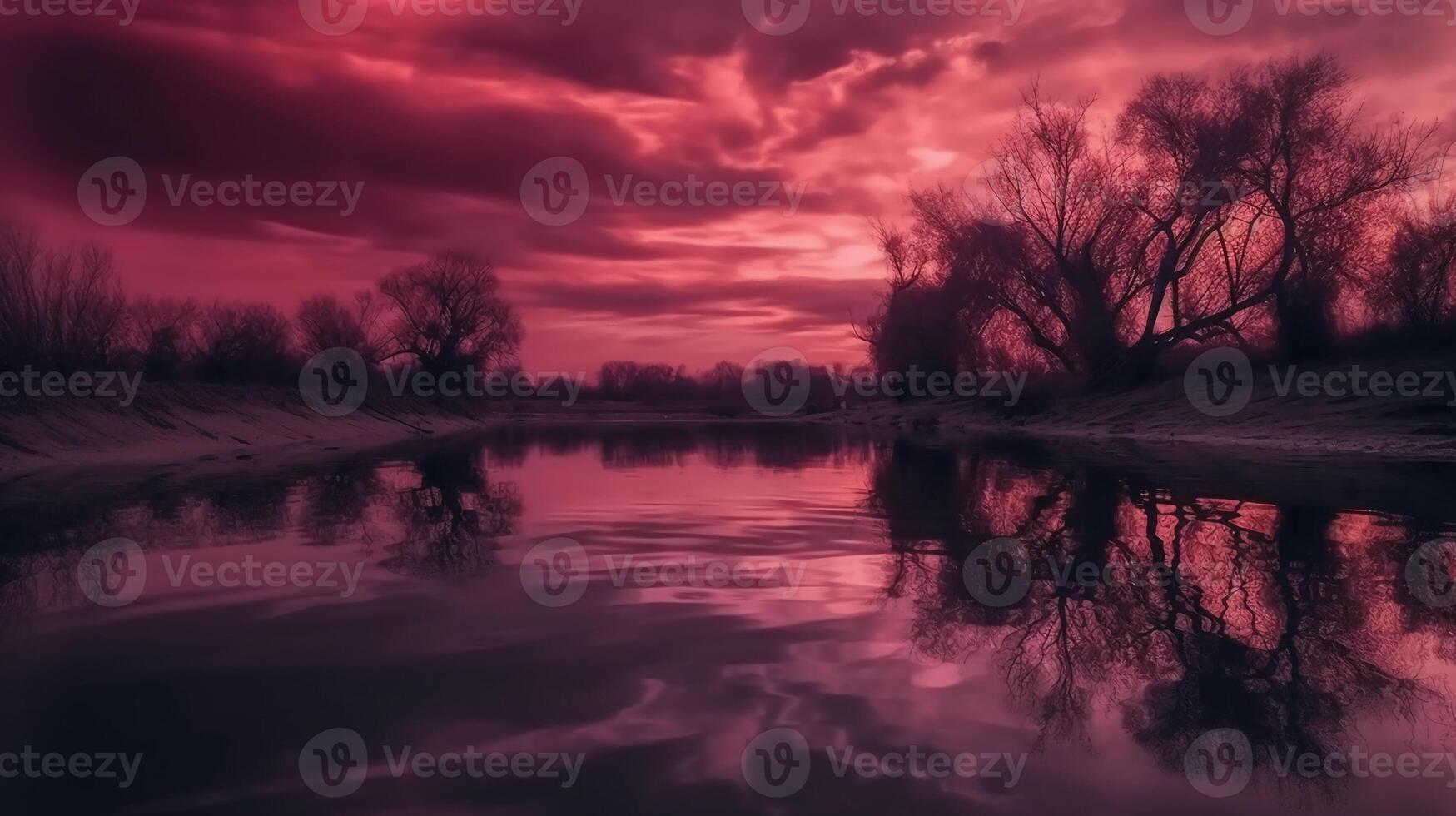 A scene in which the entire purple sky is reflected in the water. photo