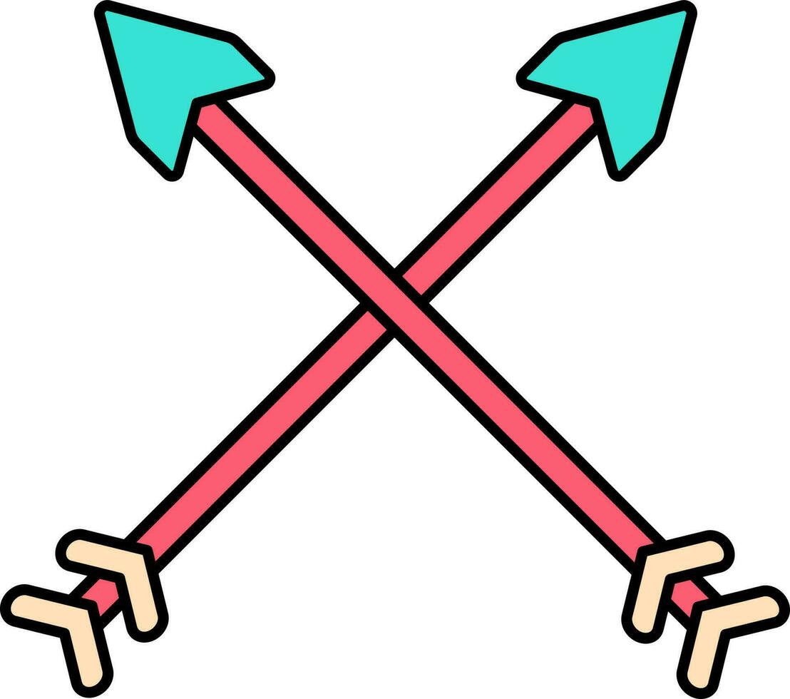 Cross Spear Flat Icon In Red And Turquoise Color. vector