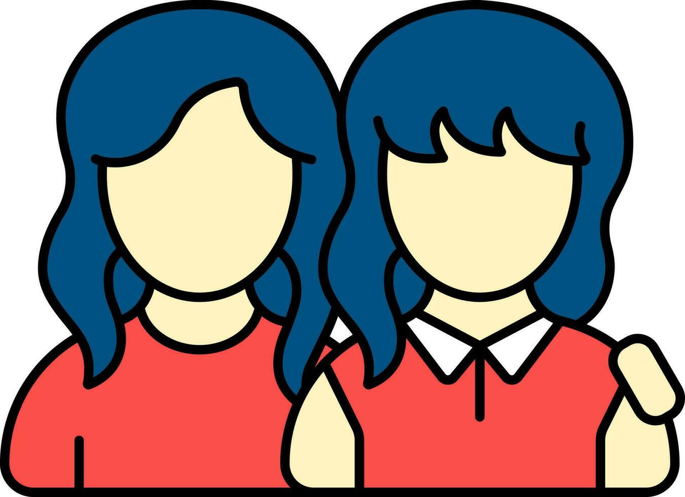 sin rostro moderno muchachas amigos icono en rojo y azul color. vector