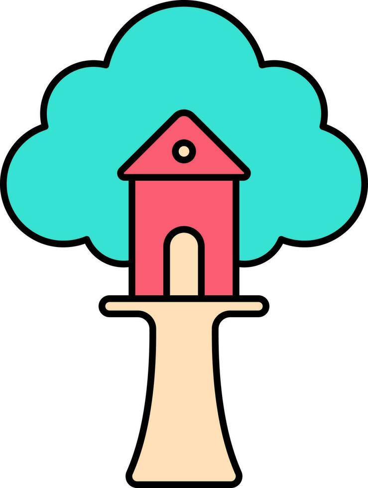 Colorful Tree House Icon In Flat Style. vector