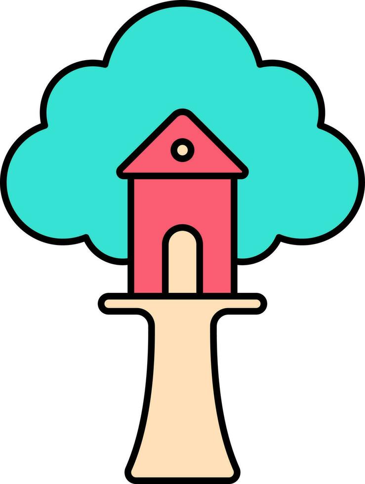 Colorful Tree House Icon In Flat Style. vector