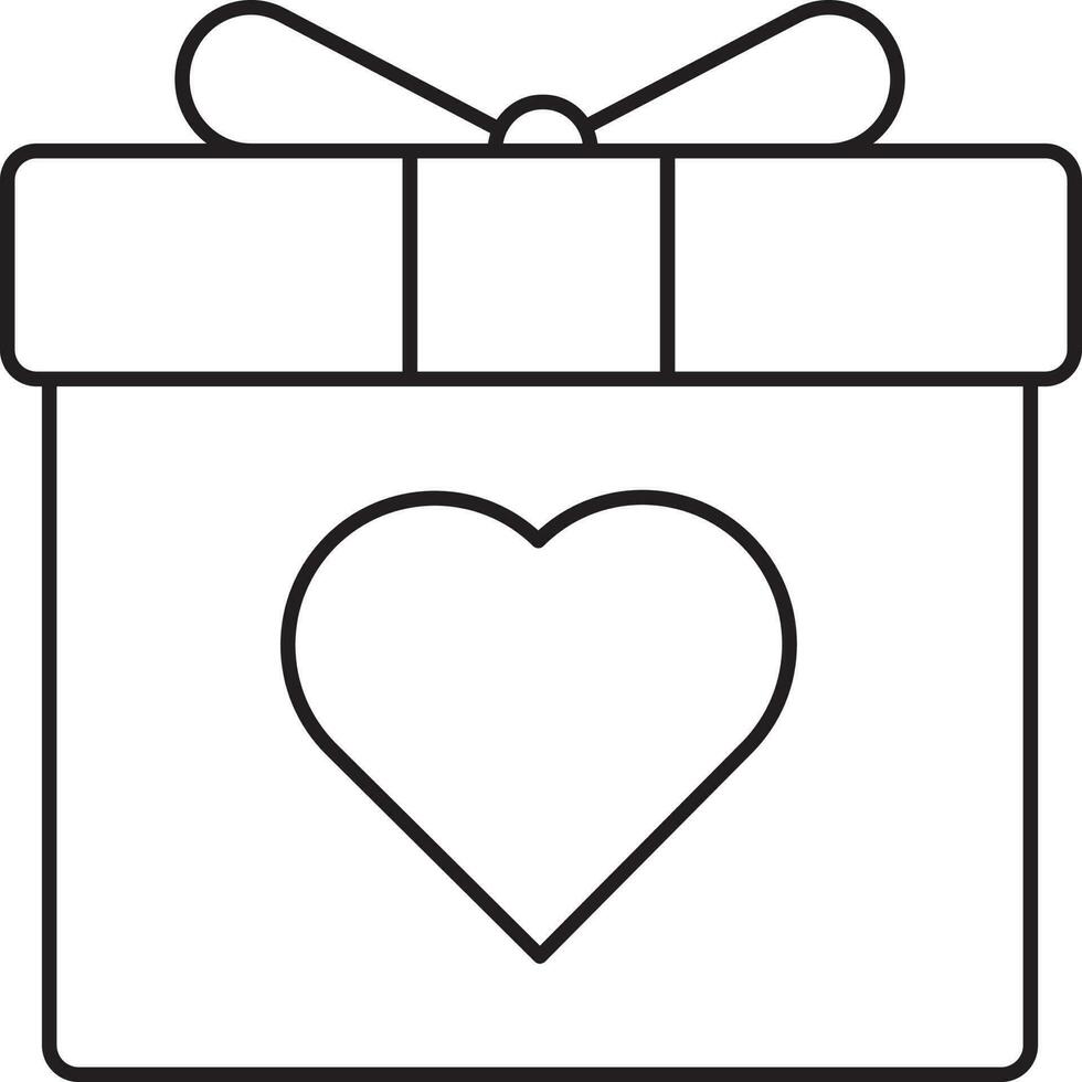 Heart Symbol On Gift Box Black Stroke Icon. vector