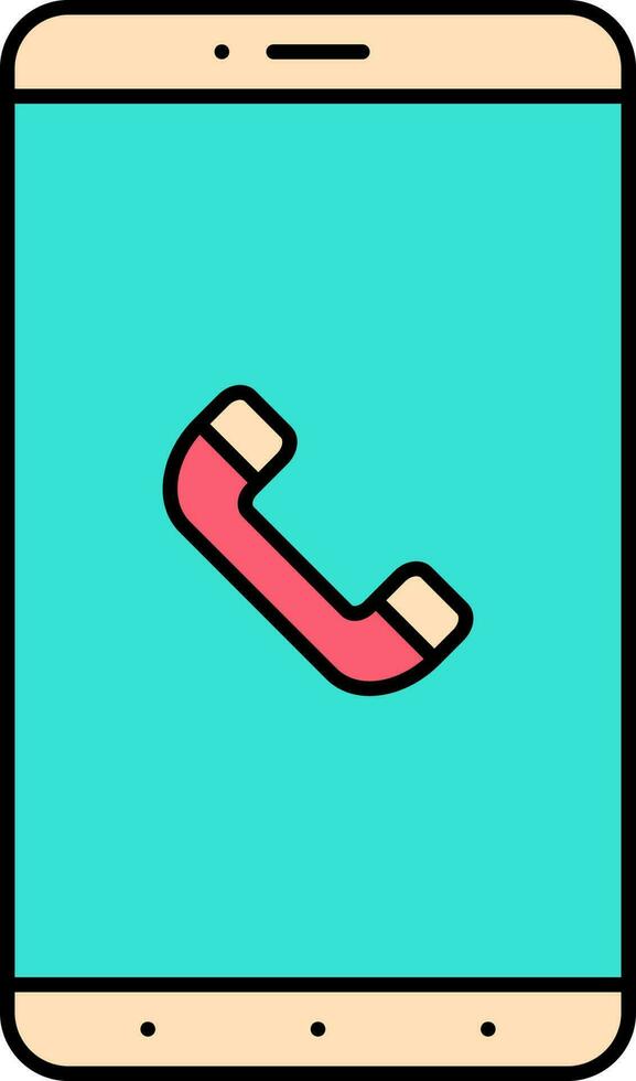 Red And Yellow Phone Call Symbol In Smartphone Screen Icon. vector