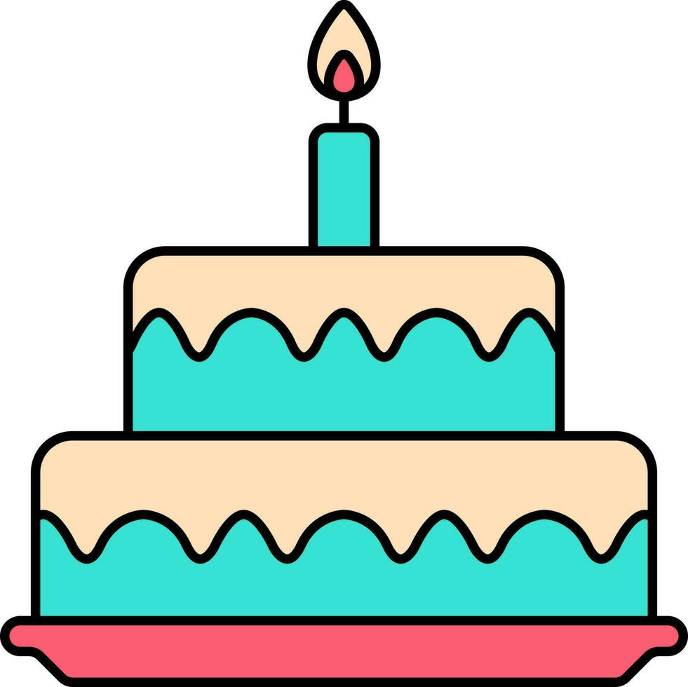 Burning Candle Cake Turquoise And Yellow Cake Icon. vector