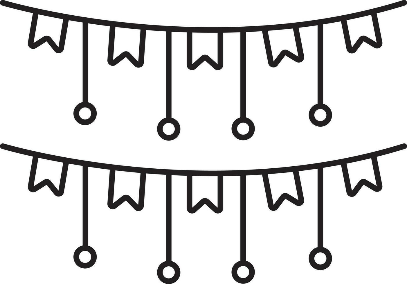 Circle And Pennant Flag Garland Black Outline Icon. vector