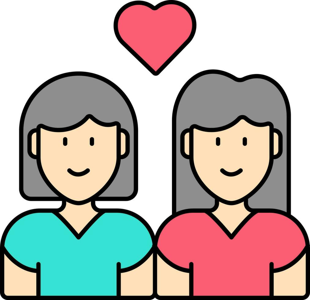Flat Illustration Of Lovely Beautiful Two Girl Colorful Icon. vector