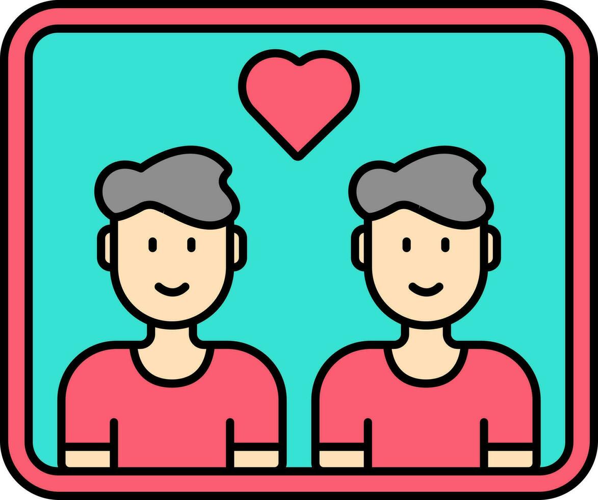 Lovely Two Young Boys Photo Frame Turquoise And Red Icon. vector