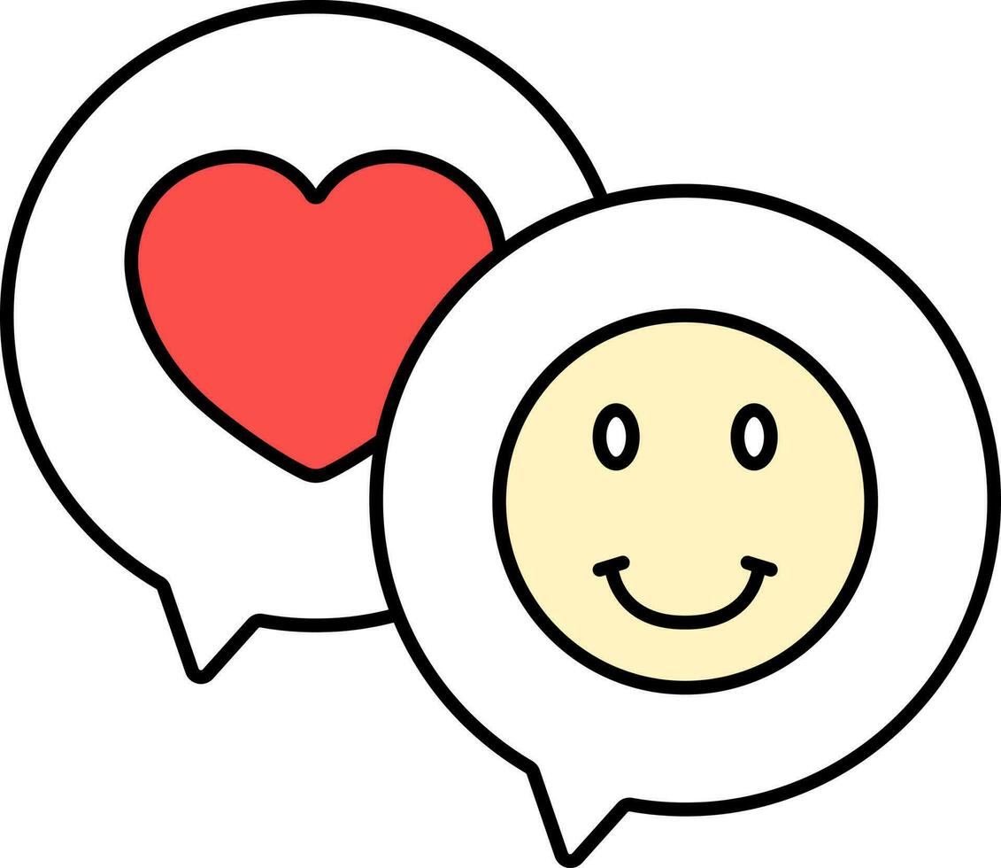 Heart With Smile Message Bubble Icon In Yellow And Red Color. vector