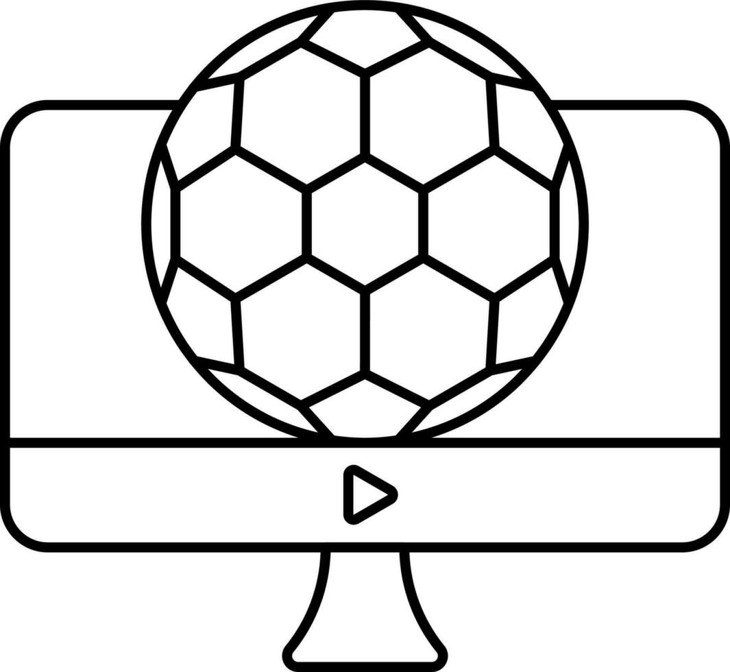 Black Linear Style Football In Desktop Screen Icon. vector