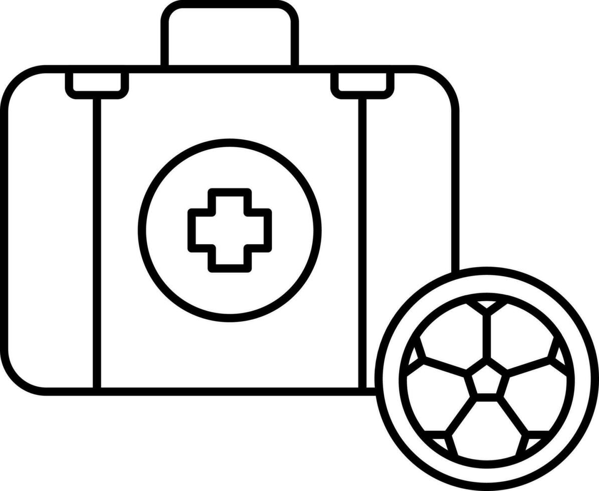 Football With First Aid Bag Icon In Lineal Style. vector