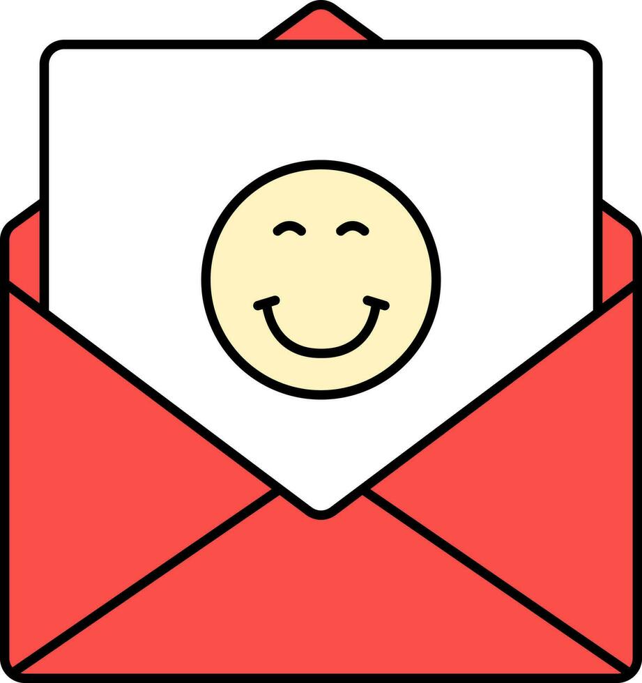 Smiley Card With Envelope Flat Icon In Red And Yellow Color. vector