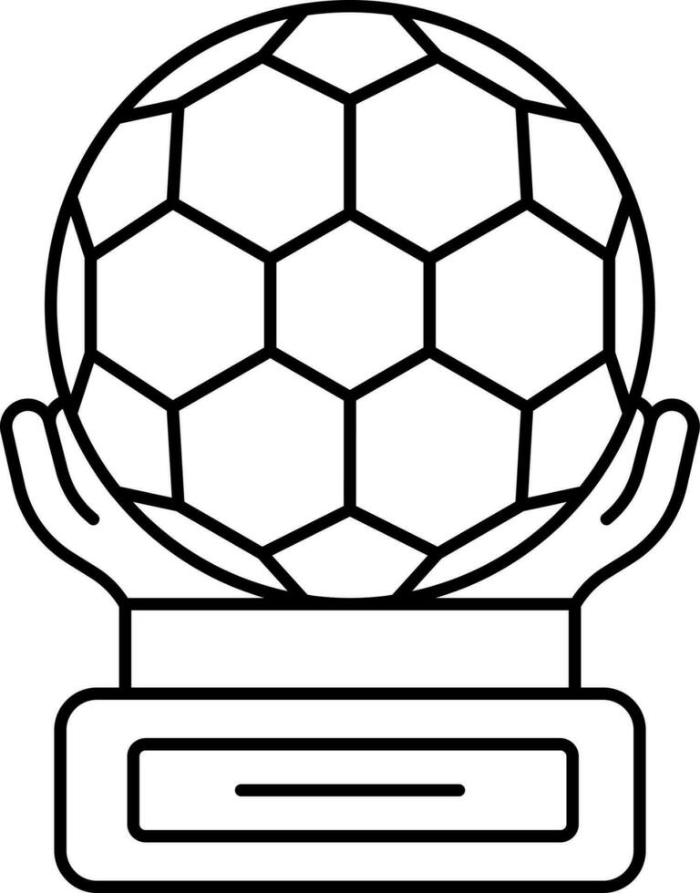 Soccer Ball In Hand Trophy Thin Line Icon. vector