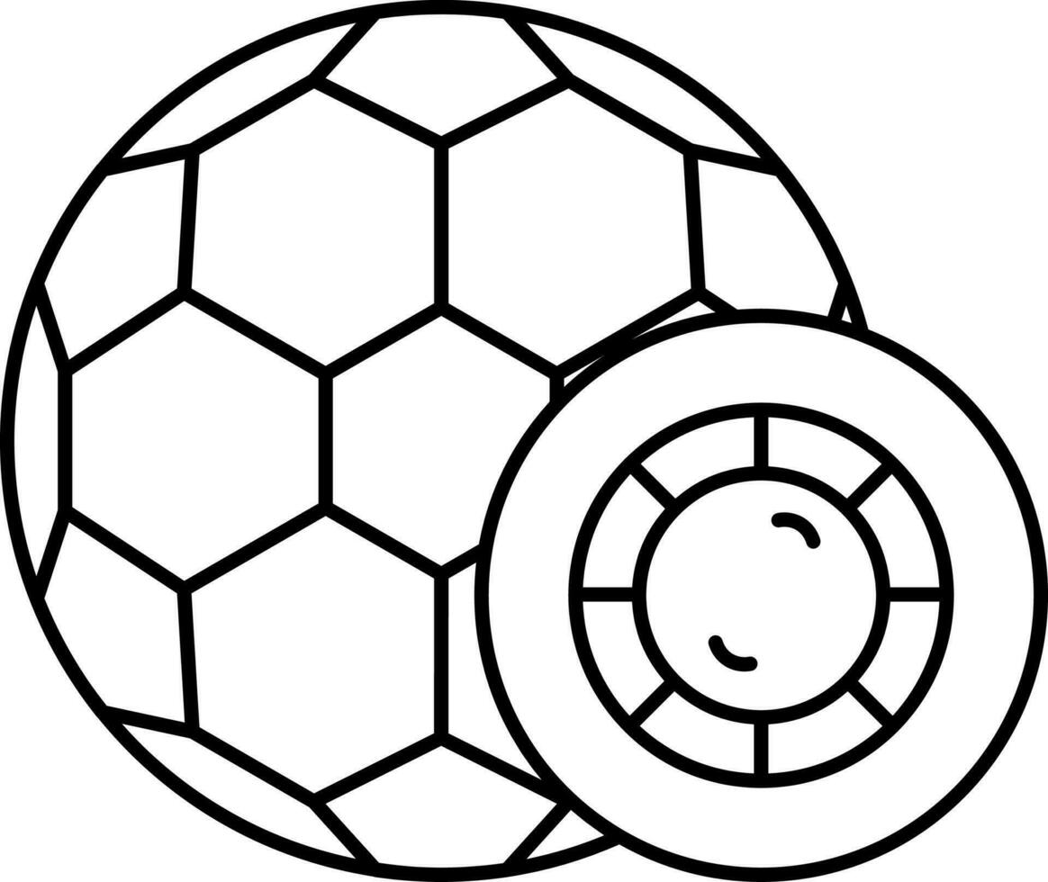 Isolated Football With Coin Icon In Black Line Art. vector