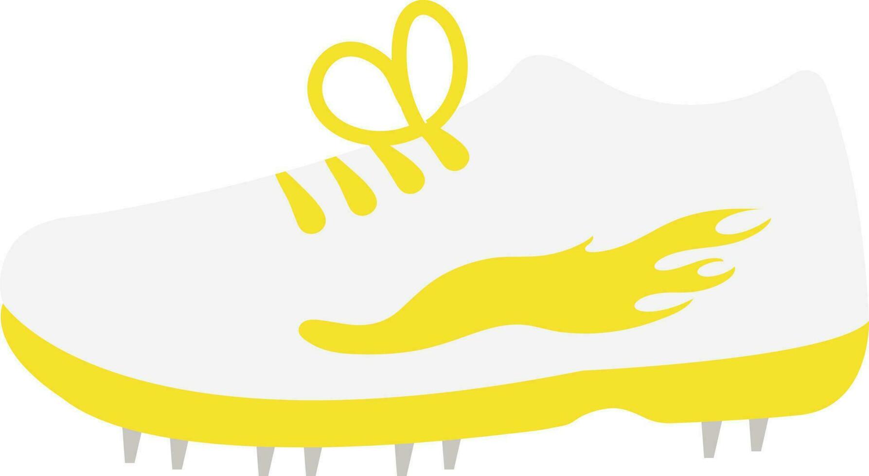 Isolated Spike Sports Shoes Icon In White And Yellow Color. vector