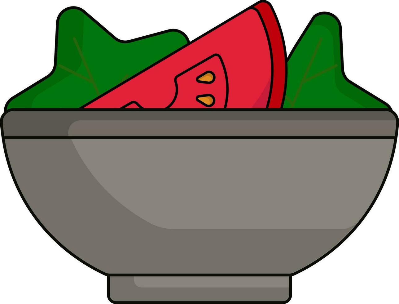 Tomato With Spinach Piece Bowl Colorful Icon. vector