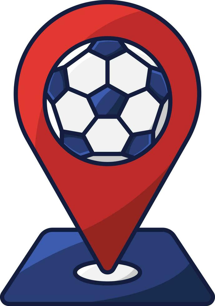 Soccer Ball Map Location Point Red And Blue Icon. vector