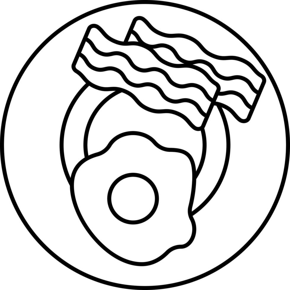 Black Outline Salmon With Omelette Dish Plate Icon. vector