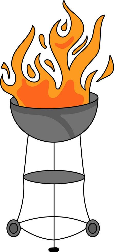 Burning Bbq Pot Flat Icon In Orange And Grey Color. vector