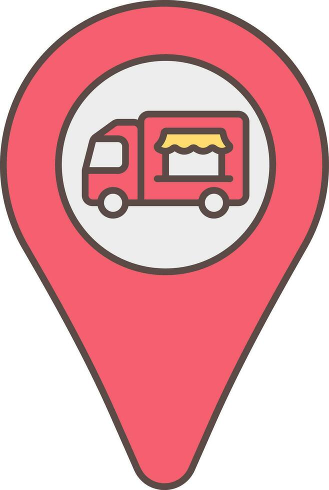 Food Truck Map Pin Icon In Red And Gray Color. vector