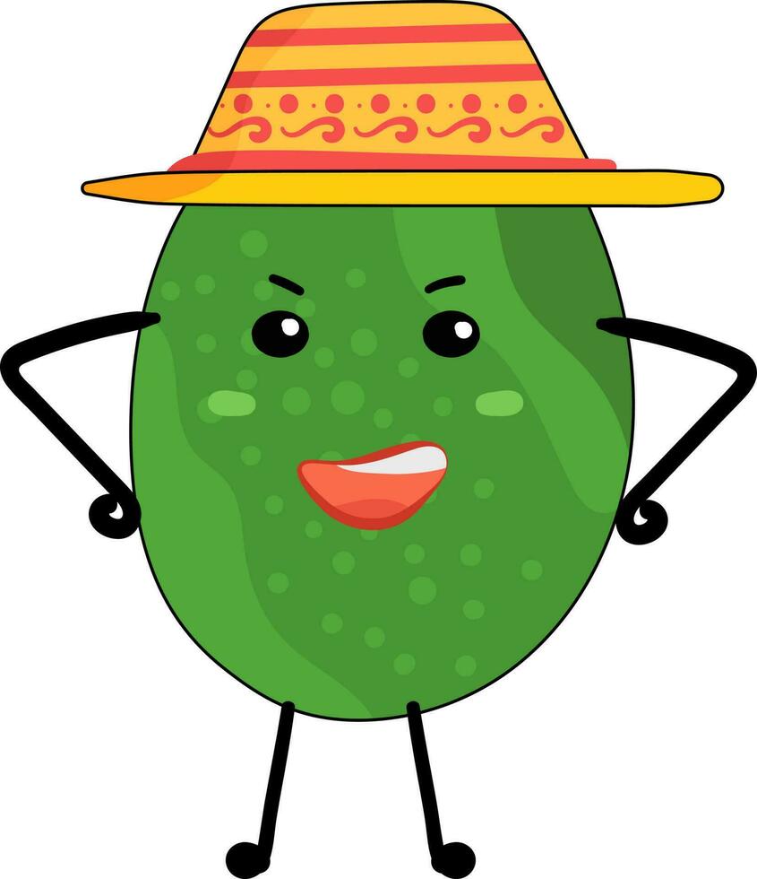 Hat Wearing Angry Avocado Standing Icon In Flat Style. vector
