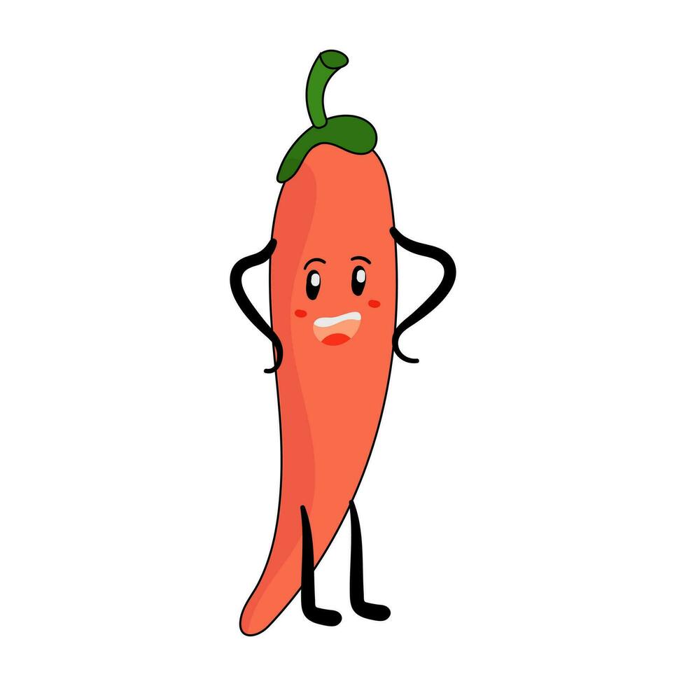 Angry Looking Chili Cartoon Standing Icon In Flat Style. vector